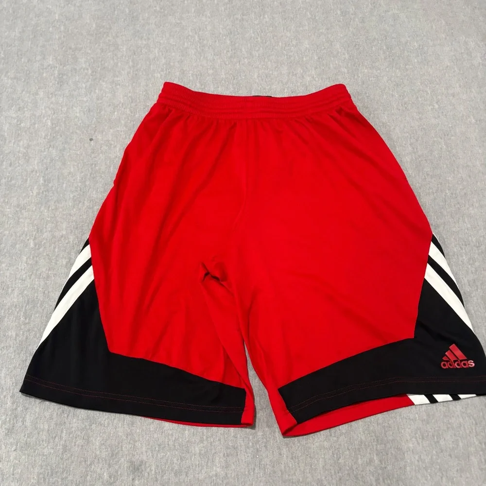 Adidas Mens Basketball Shorts Red Black White 3 Stripe Mesh Size